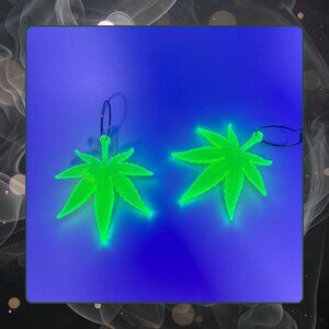 420 Leaf Earrings - Fluorescent Neon Blacklight Reactive